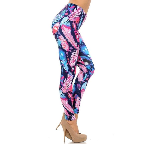 X-Plus‎ Size Womens Creamy Soft Colorful Large Feathers Brush Leggings - Picture 5 of 11